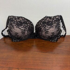 Victoria's Secret | Push Up Plunge Bra | 34D |‎ Black Floral Lace Sexy Lingerie